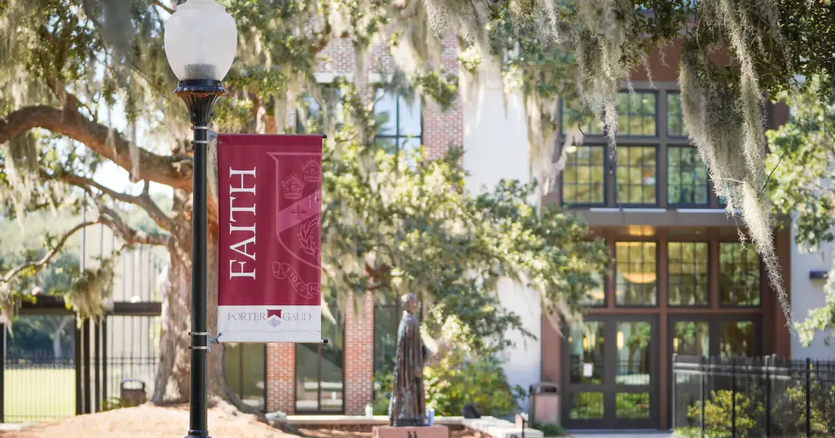 Porter-Gaud campus faith banner